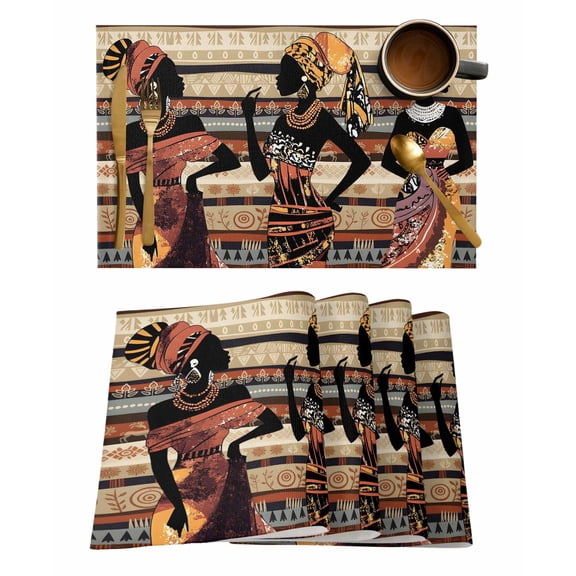 African Women Placemats Set of 1 Ethnic Style Traditional Africa Heat Insulation Washable Place Mats, Rustic Non-Slip Table Mats for Dining Table Party Kitchen Decor,13x19 Inch