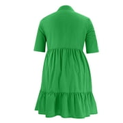 Fesfesfes Women's Spring Solid Color Lapel Single Breasted Casual Short Sleeve Shirt Dress