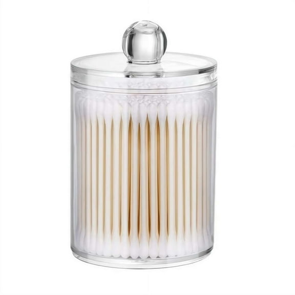 Holder Dispenser - Cotton Ball, Swab, Round Pads, Floss , Small Clear Plastic Apothecary Jar Containers with Lids for Bathroom Storage and Organization, Vanity Organizer