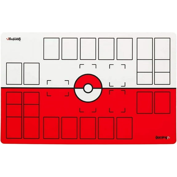 The Gaming Mat Company 2 Player Compatible Pokemon Playmat for Pokemon Cards- 28" x 18" x 0.08" Red & White Battle Mat Stadium Board for Pokemon TCG Playmat Game for Pokemon Trading