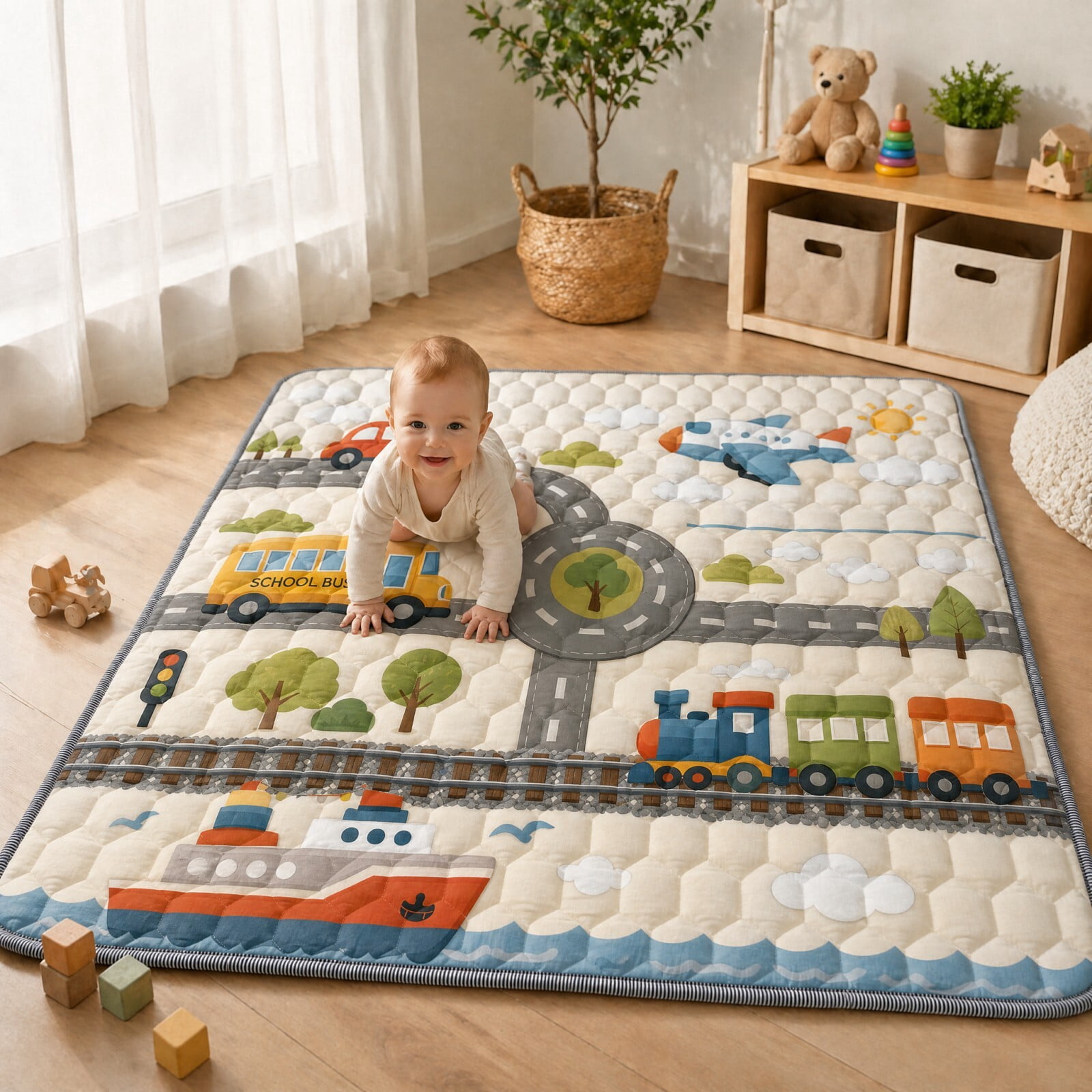 Easy4Home Extra Large Baby Play Mat for Infants & Toddlers, 71"x59" Crawling Mat, Foldable Non-Slip Floor Playmat