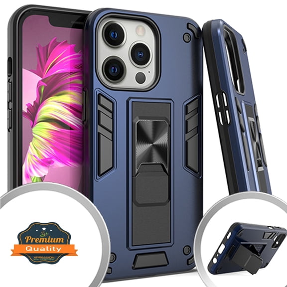Xpression Case for Apple iPhone 13 Pro (6.1") with Built-in Slide Kickstand Shockproof Armor Heavy Duty Dual Layer [Military Grade] Rugged Phone Cover [Blue]