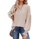thumbnail image 2 of Blusa de manga larga con volantes para mujer, camiseta informal de punto holgado con cuello redondo, mangas farol, albaricoque M, 2 of 6