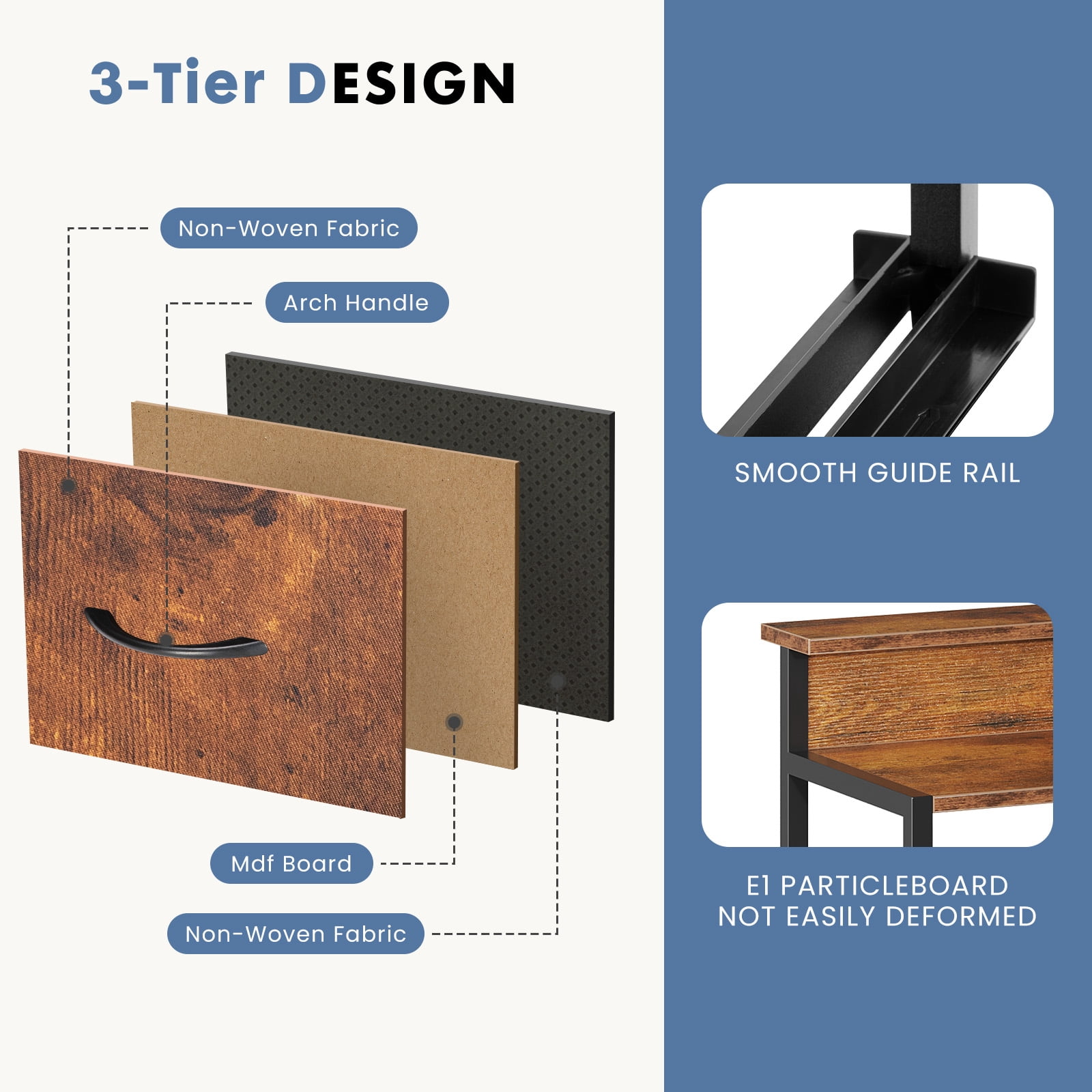 edx 9-Drawer Fabric Dresser TV Stand, Multifunctional Storage Cabinet with Power Outlets & LED Light, Rust