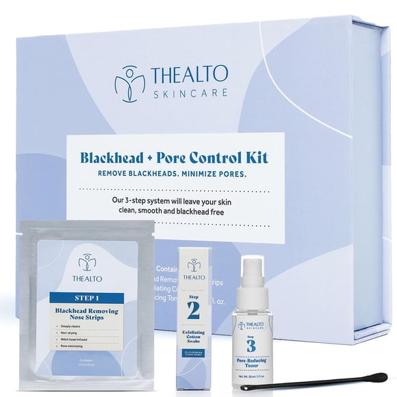 Kit eliminador de puntos negros y minimizador de poros: incluye 10 tiras nasales para quitar puntos negros, 10 hisopos de algodón exfoliantes, 1 1 oz. Tónico facial reductor de poros: elaborado con ha
