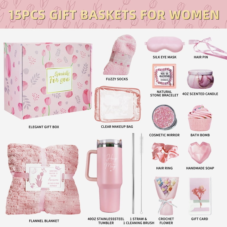 15Pcs Birthday Gifts for Women, Relaxing Spa Basket with Luxury
