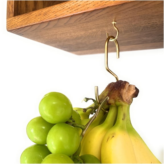 DaylyFav Movable Brass Banana Hanger Hooks for Under Cabinet, Kitchen Counter, Rail Rod Banana Holder