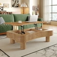 thumbnail image 2 of FFZ Lift Top Coffee Table for Living Room 42" - Fluted Panel Hidden Storage, Silent Hydraulic Lift, Curved Safety Corners, 5 Min Assembly (27"W x 13-18.9"H, Light Brown), 2 of 5