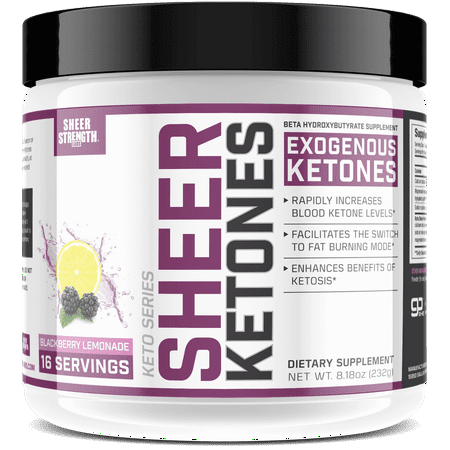 Sheer KETONES BHB Salts Supplement - Exogenous Ketones Complex For Burning Fat, Boosting Energy and Jumpstarting ketosis Fast - Blackberry Lemonade Beta-Hydroxybutyrates, Sheer Strength Labs, 232g