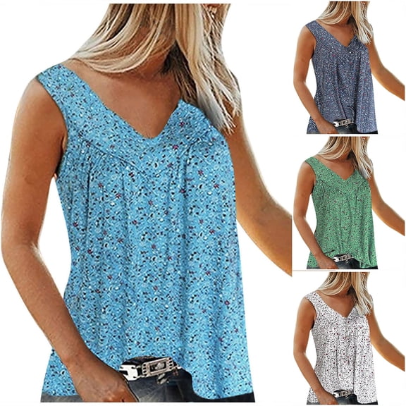 Womens Tops,Summer Tops for Women Trendy,Women's Fashion Printed Sleeveless Vest T-shirt Blouse V Neck Casual Tops