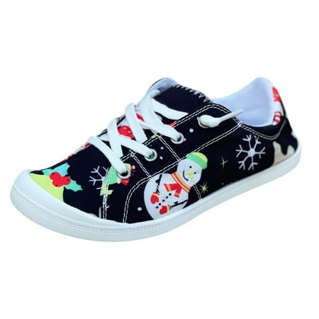 

GNEIKDEING Women Canvas Christmas Print Loafers Flat Shoes Soft Vulcanize Casual Shoes Ladies Shoes Gift on Clearance
