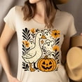thumbnail image 4 of Halloween Goose with Ghosts and Pumpkin Cute Graphic T-Shirt, Heliconia, Size S, 4 of 6