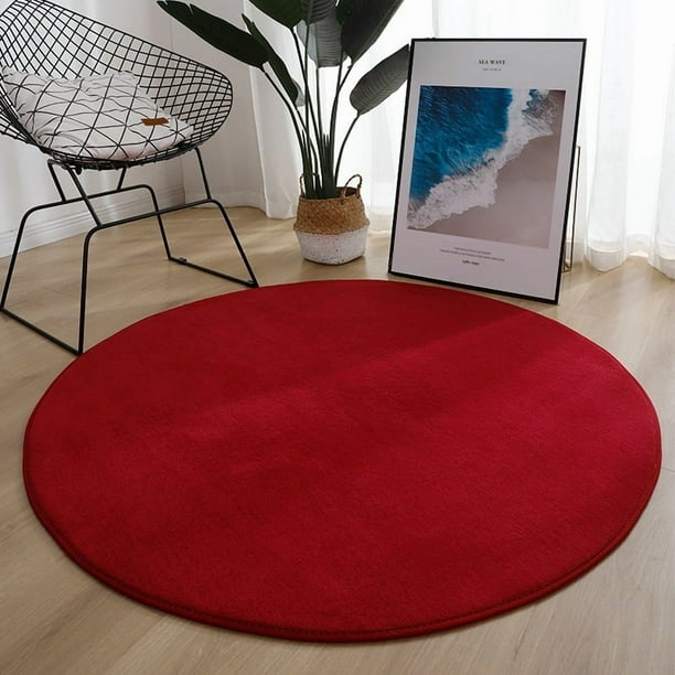 XmhyTop-A Alfombra redonda de 80 x 80 cm, supersuave, minimalista y moderna, para dormitorio y sala de estar, 1 pieza, color rojo oscuro.