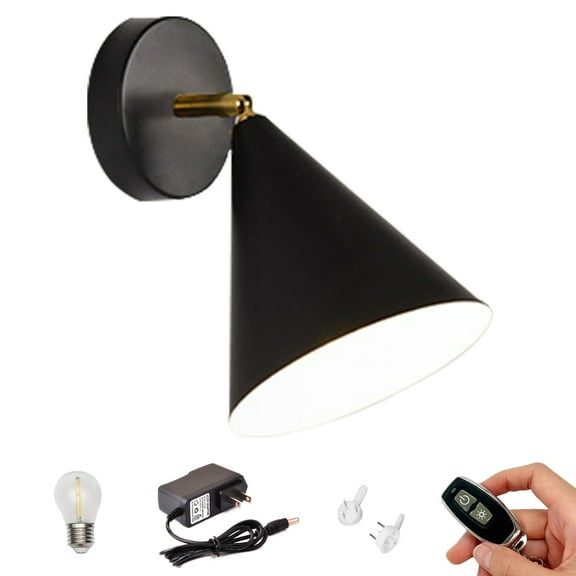 Kiven Battery Operated Wall Lamp,Modern Rechargeable Wall Sconces with Iron Lampshade, E26 Socket Warm White Bulb Included(1 Light)