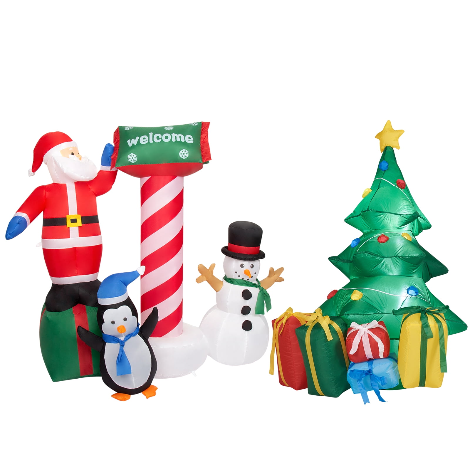 Kinbor 5.3Ft Tall Santa Clause Snowman with Christmas Tree Christmas