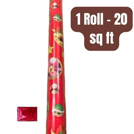 Super Mario Gift Wrap Roll, 20 sq ft – 1 Roll | Official Mario Design Wrapping Paper + BONUS LaPrima Morceau Bonbon | Birthday & Holiday Gift Wrap