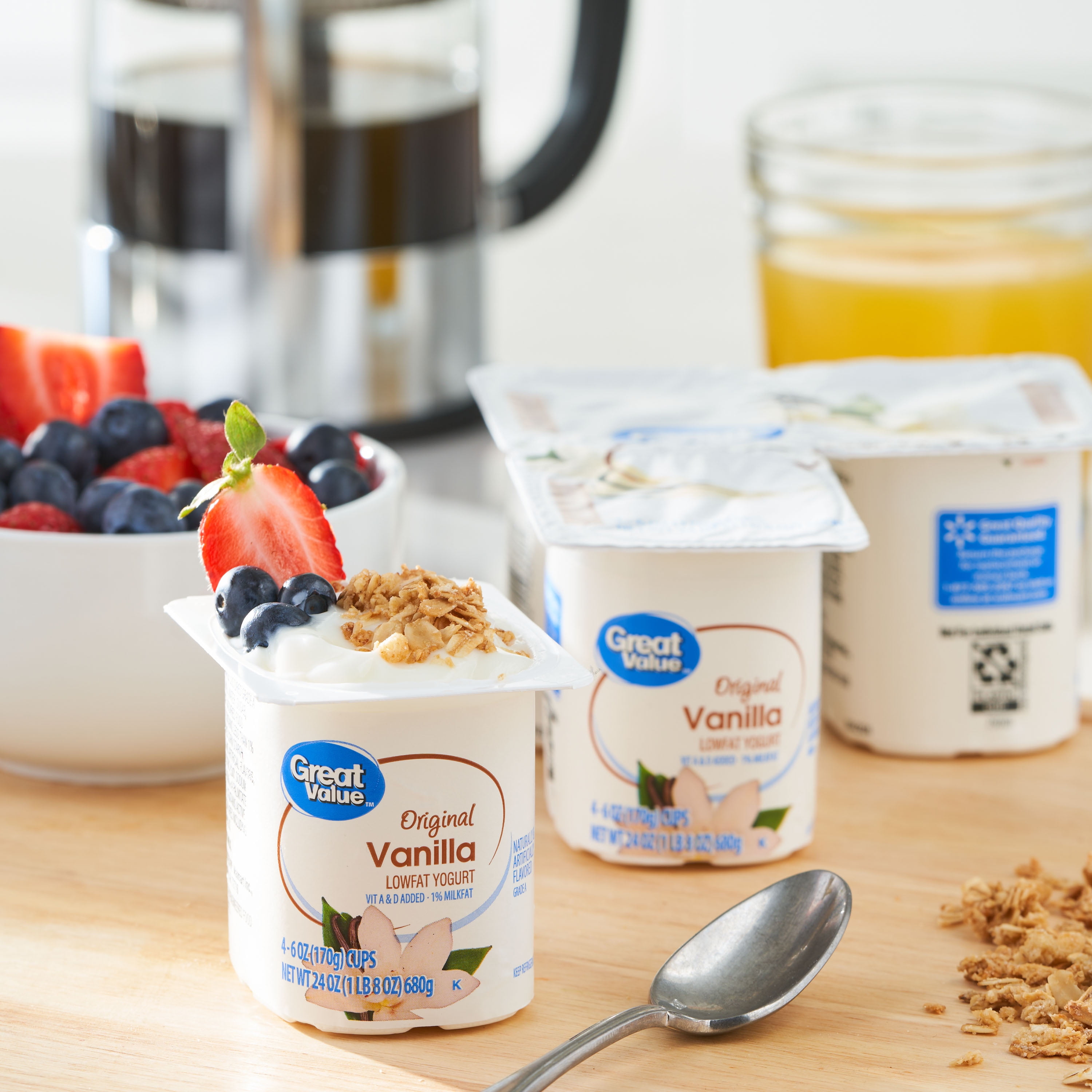 Great Value Original Vanilla Low-fat Yogurt, 6 oz Cups, 4 Count