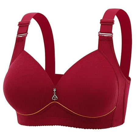 Weikingp bras for women  High Support Bras For Women Adjustable Strap Full Coverage Up Bras Comfortable No Underwire Wireless Bras womens underwear plus size lingerie clearance Red 36