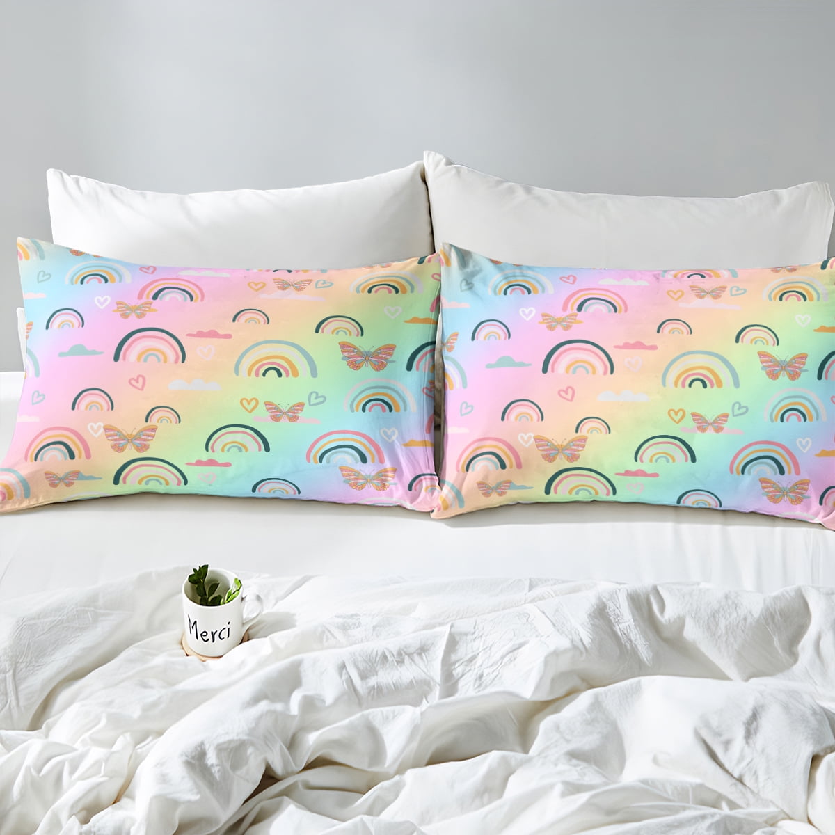 YST Rainbow Duvet Cover for Kids Girls,Cute Llama Bedding Set Twin  Size,Cartoon Alpaca Comforter Cover,Galaxy Starry Stars Clouds Bed Sets  with 1 Pillowcase Zipper&Ties 