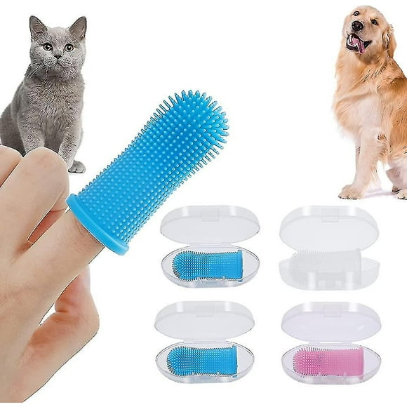 4 Pcs Dog Finger Toothbrush Cat Tooth Brush With Full Surround Bristles Finger Brush Toothbrush