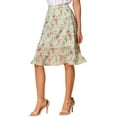 thumbnail image 4 of INSPIRE CHIC Women's Floral High Waist Flowy A-Line Split Ruffle Knee Length Skirts L Light Green, 4 of 6