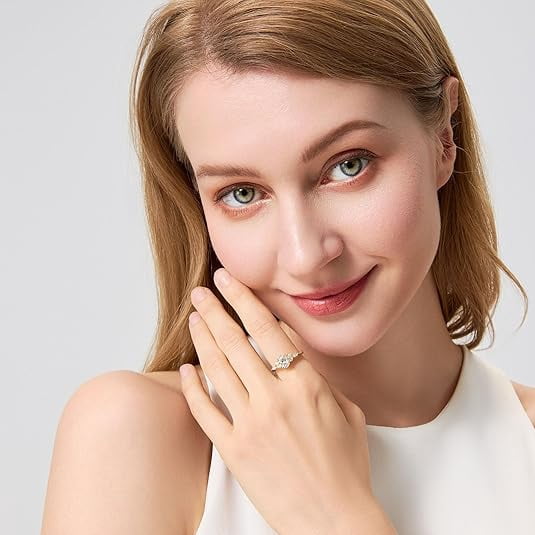 AUMIFY Moissanite Engagement Ring for Women Oval Cut Statement Ring 14k Gold Vermeil 925 Sterling Silver 1.5ct Promise Wedding Rings April Birthstone Anniversary Christmas Gifts Size 8.5