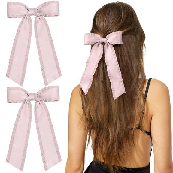 2PCS Hair Bows for Women Girls, Black Tassel Hair Ribbon Bowknot Hair Clips Barrettes Hair Accessories for Girl with Long Tail (Black)