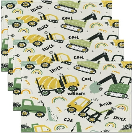 

Equipment Trucks Placemats Set of 4 18 x12 Construction Vehicles Yellow Green Placemat for Kitchen Dining Table Decor Indoor Outdoorative Excavator Table Place Mats Cute Rainbow