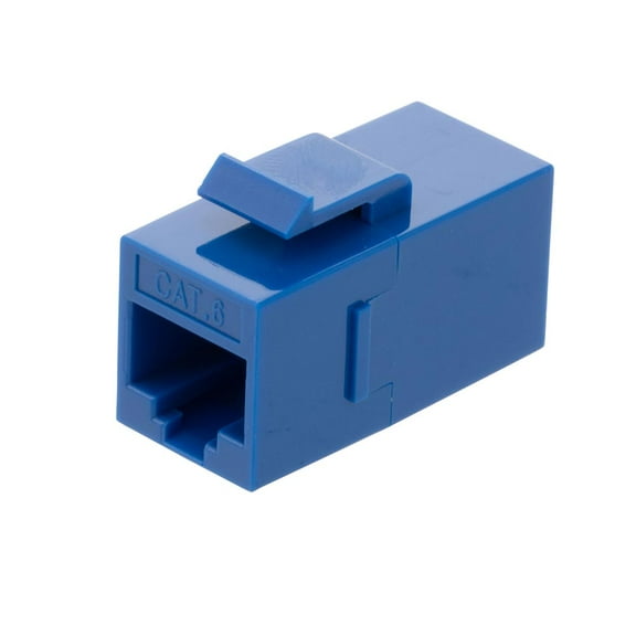 NavePoint CAT6 UTP Inline Keystone Coupler, RJ45 Female to RJ45 Female, Snap-In, 25 pack, Blue