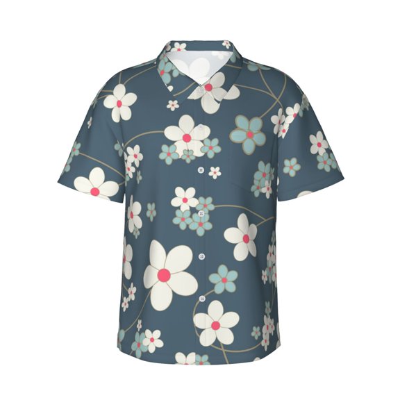 Salouo Blue Flower for Hawaiian Shirt for Men,Summer Beach Casual Short Sleeve Button Down Shirts Men's Regular-Fit Short-Sleeve Print Shirt -3X-Large