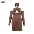 thumbnail image 2 of Vestido corto sexy de fiesta con escote en V profundo y mangas largas recortadas, 2 of 7