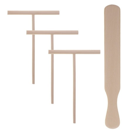 

NUOLUX 4pcs Pancake Cooking Utensils Wooden Crepe Spreader and Spatula Tortilla Rake Batter Spreading Tools(1pc Beechwood Spatula + 3pcs T-shaped Wooden Crepe Spreader)