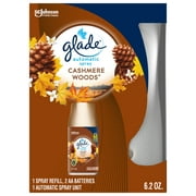 Glade Automatic Spray Air Freshener Starter Kit, 1 Holder + 1 Refill, Cashmere Woods, Infused with Essential Oils, 6.2 oz