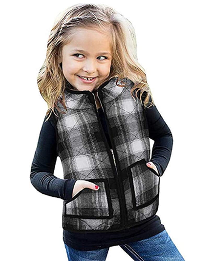 Eurivicy Girls Buffalo Cotton Plaid Quilted Vest Cute Puff Lined Gilet