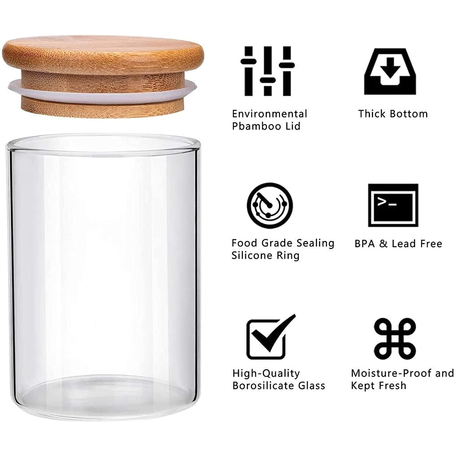 Lot De 3 Pots à épices En Verre Avec Couvercle Bambou - 250 Ml, Avec Cuillères Et Plateau - Rangement Cuisine - 4