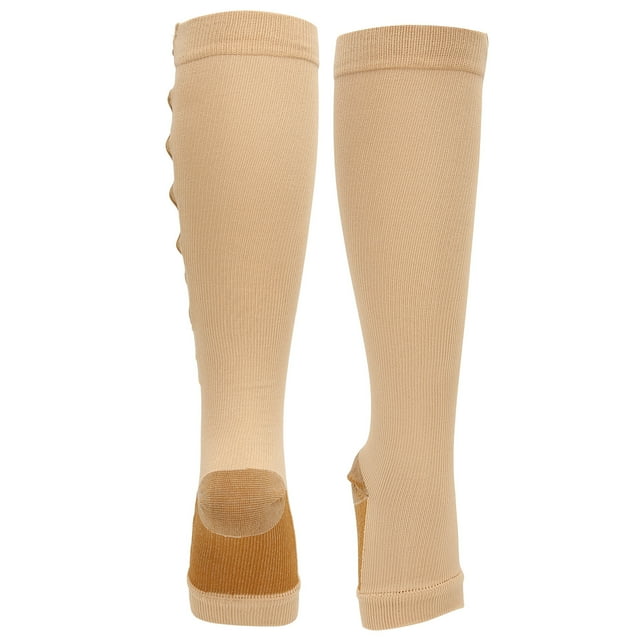 Chaussettes de Compression à Fermeture Éclair, Chaussettes de Compression Compactes Portables Réutilisables pour Modelage des Jambes à Domicile Voyage pour Femmes Épissage Couleur Peau L/TG