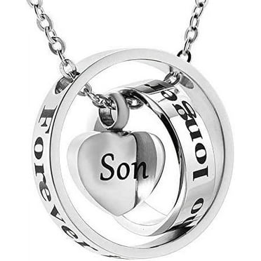 Heart Cremation Urn Necklace for Ashes Memorial Keepsake Jewelry No Longer by My Side Forever in My Heart (S7-Son)