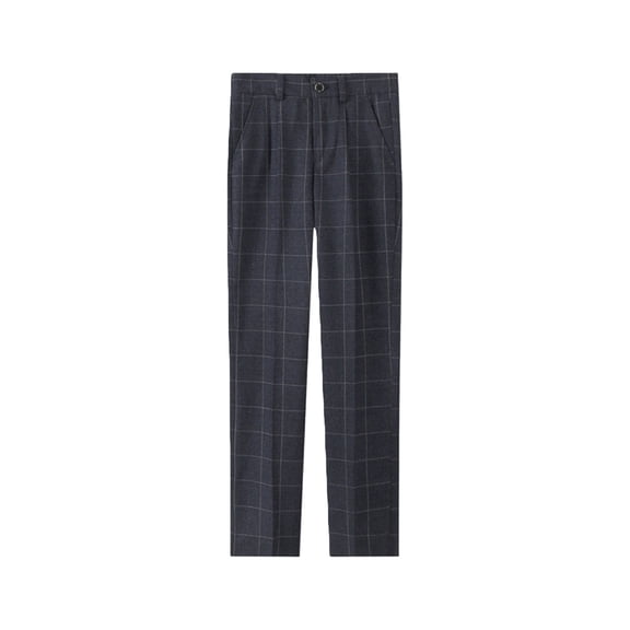 CPNG Boys Checkered Dress Pants Straight Pants Elastic High Waist School Uniform Pants Classic Button Front Zipper Uniform Pants(Grey,3-4 Years)