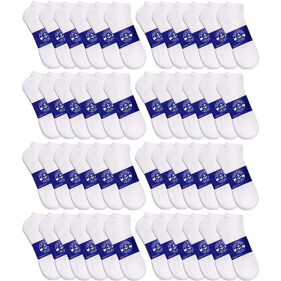 48 Pairs Low Cut Socks, Mens & Womens Ankle Socks, Cotton, Cheap Value Sock, Donation Homeless, Lightweight Bulk (48 Pairs Mens White)