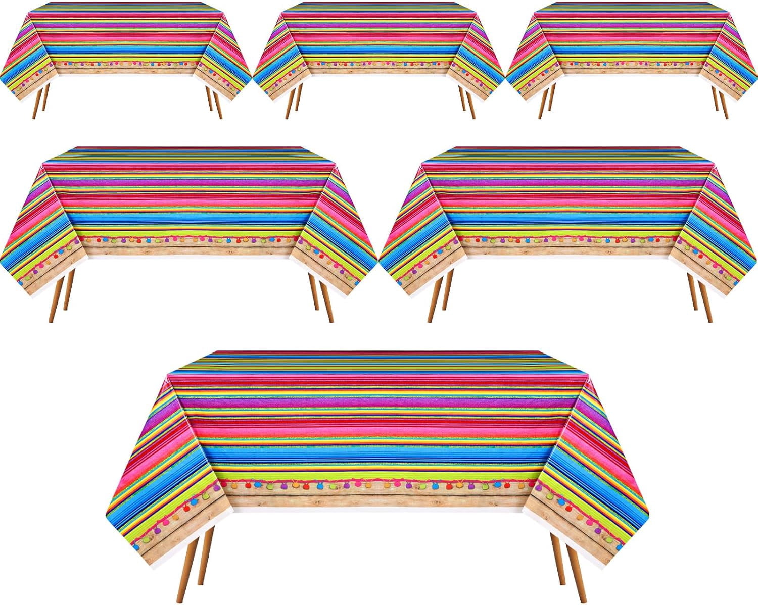 Hosuly Mexican Fiesta Tablecloth Set – 3 Pack, 54" X 108", Plastic Striped & Wood Grain Table Covers