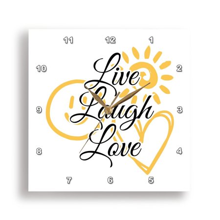 3dRose, Motivational quote Live Laugh Love with sun smiley and heart icons, 15x15 Wall Clock