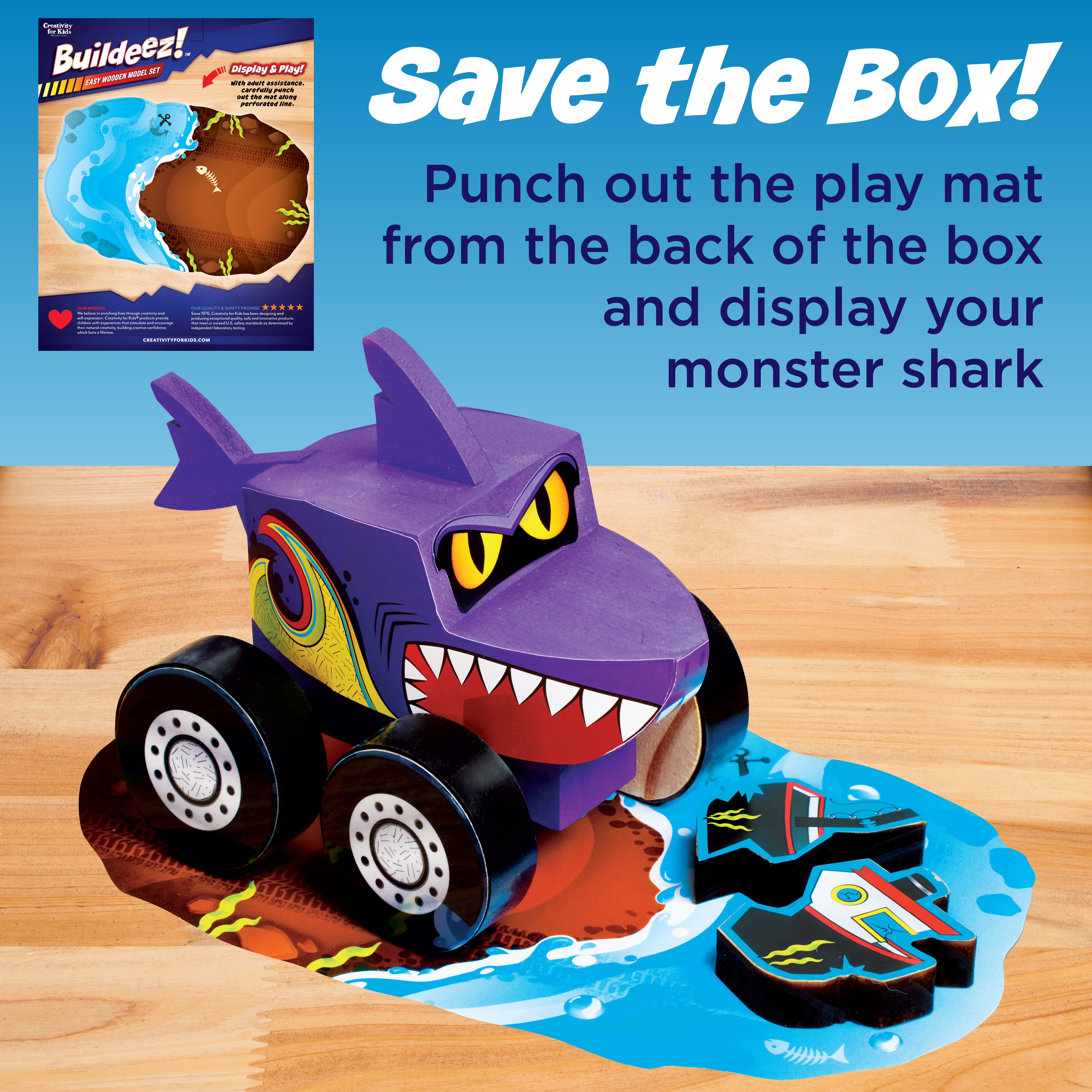 Creativity for Kids Buildeez! ​Monster Shark Truck: Wood Craft Kits and STEAM Toys