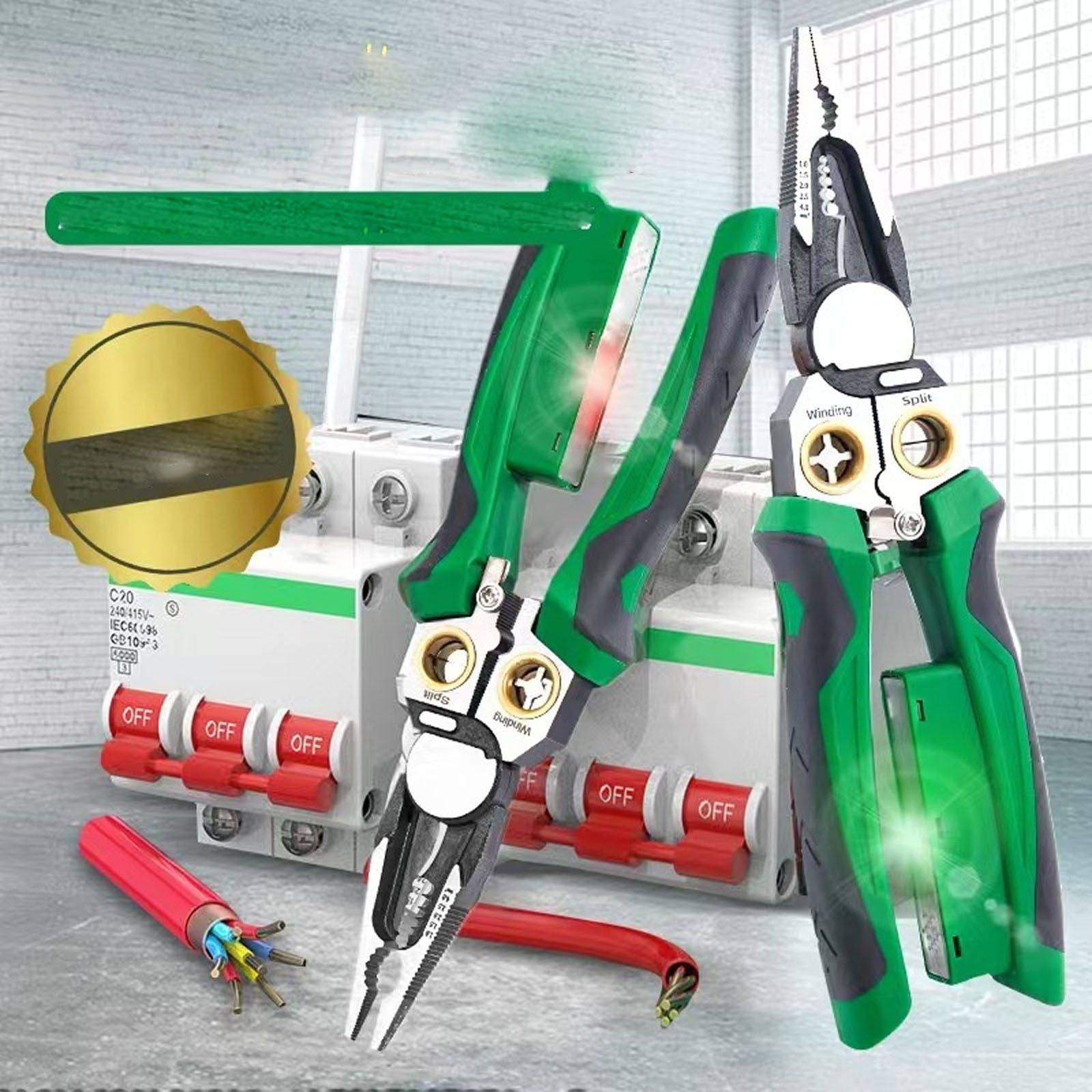 Wire Strippers with Voltage Tester, 8 In 1 Wire Stripping Pliers for Cutting and Pulling, Cable Scissors for Scraping and Pressing Wires with Voltage Test, Wire Stripper Tools for Electrician Work