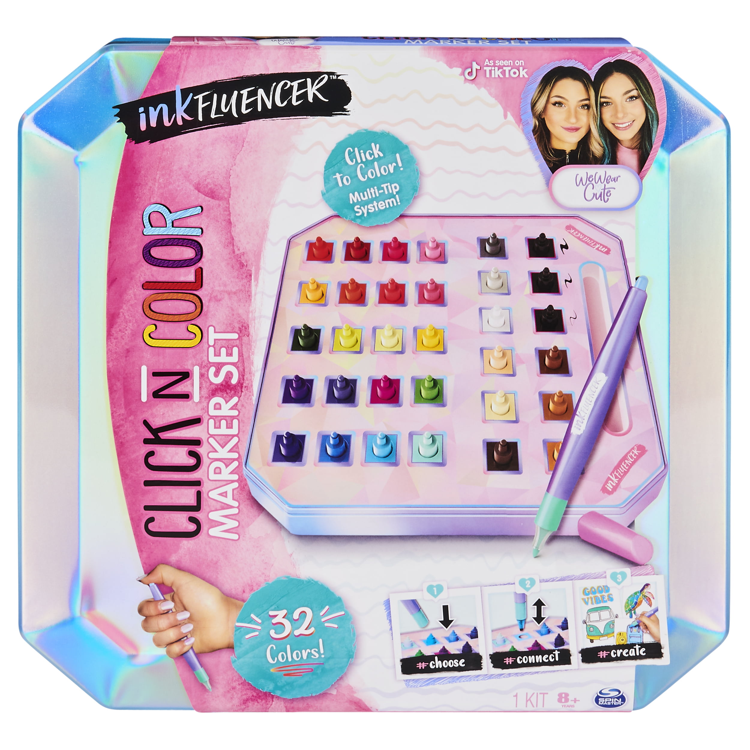  inkFLUENCER, We Wear Cute Click N Color Marker Set, Activity Kit With 32 Click-on Marker Tips (Walmart Exclusive)