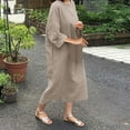 thumbnail image 4 of gakvbuo Summer Summer Dresses for Women Plus Size Dress for Women Sundresses Women'S Cotton And Linen Crewneck Loose Short Sleeve Solid Mid-Claf Dress, 4 of 9