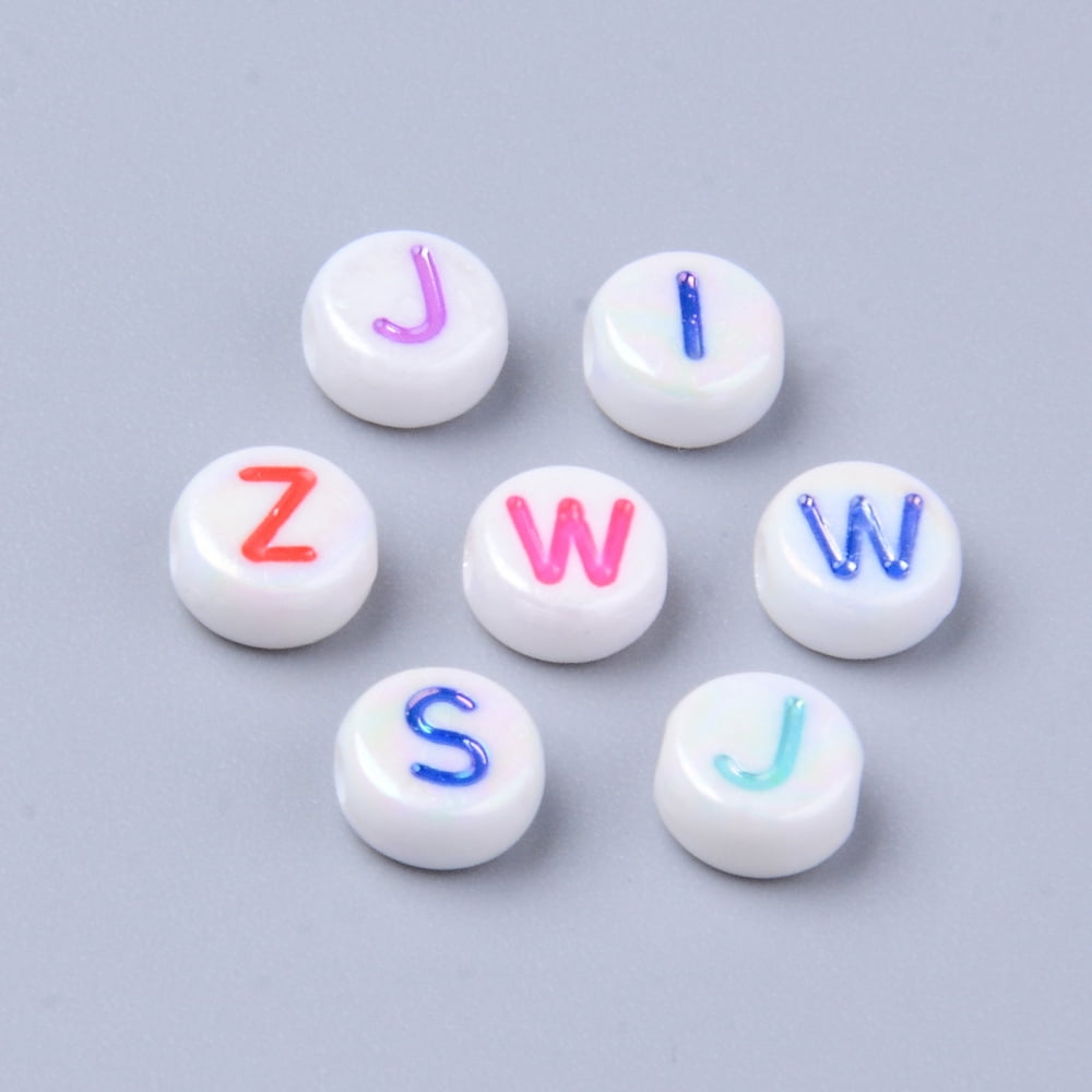 500gs Opaque White Acrylic Beads Metal Enlaced Horizontal Hole Flat Round with Letters Mixed color 7x3.5mm Hole: 1.8mm about 3700pcs/500g