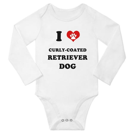 

I Heart Curly-Coated Retriever Dog Cute Baby Long Rompers (White 6-12 Months)