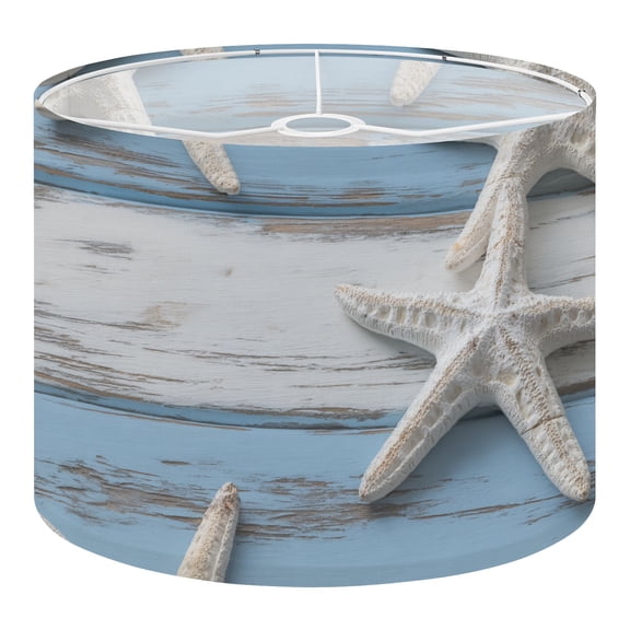 Linen Drum Lampshades White Starfish Distressed Blue White Wooden Plank 13"x13"x10" Light Shade for Table Lamps Floor Lamps Drum Lamp Shades Lampshade Replacement Assembly Required