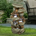 thumbnail image 2 of 4-Tier Rock Water Fountain with LED Lights - Outdoor Water Fountains Cascading Floor Water Feature Art Decor for Garden, Pation, Deck, Porch, 2 of 5
