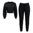 thumbnail image 6 of Ashirexll Womens 2 Piece Outfits Solid Color Round Neck Long Sleeve Top with Drawstring Double Pocket Elastic Waist Pants Winter Set, 6 of 6